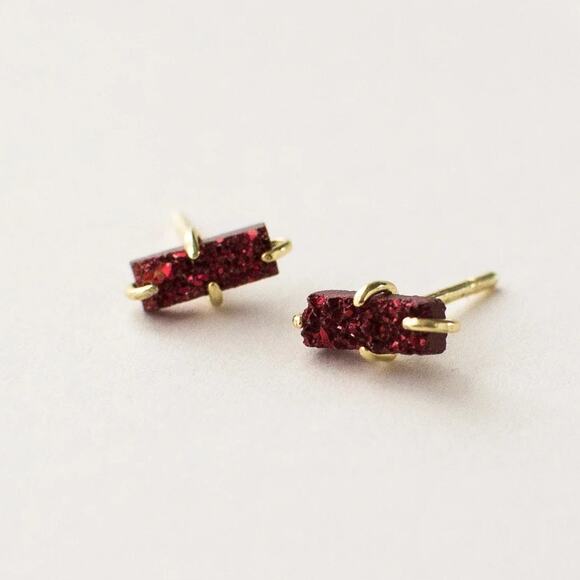 NEW ANTHROPOLOGIE JaxKelly 18kt Gold Red Druzy Stone Gemstone Bar Earring - Picture 8 of 8